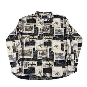 Vintage Bit & Bridle Outfitters Western Cowboy Graphic Button-Up Shirt XL